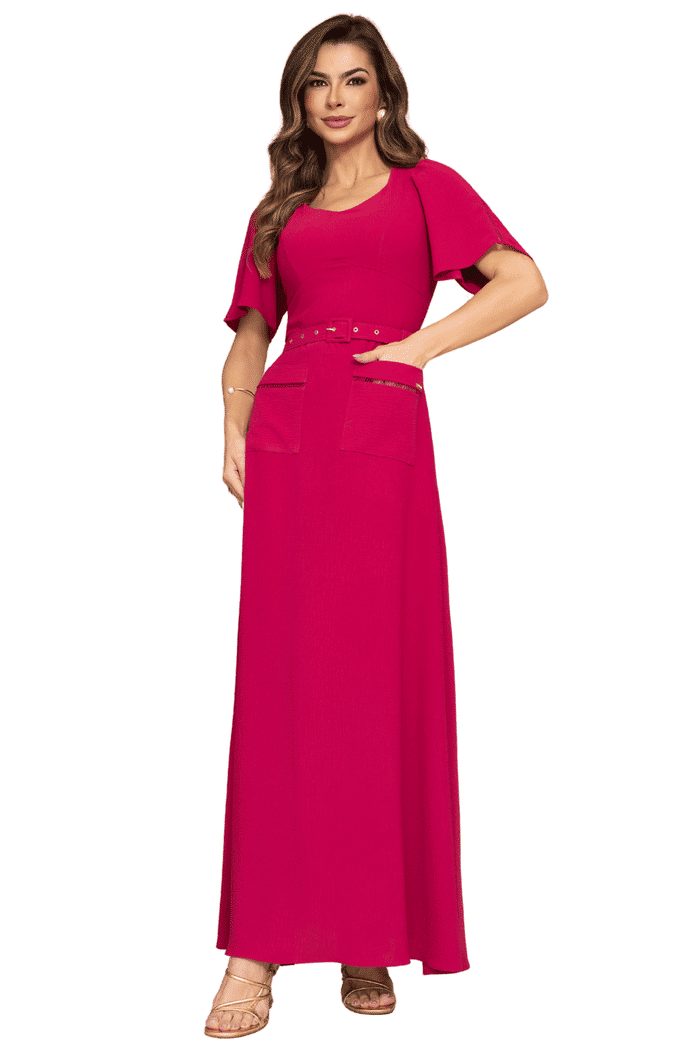 VESTIDO CREPE FLOW TWILL COM ENTREMEIO E BOLSO - 14388