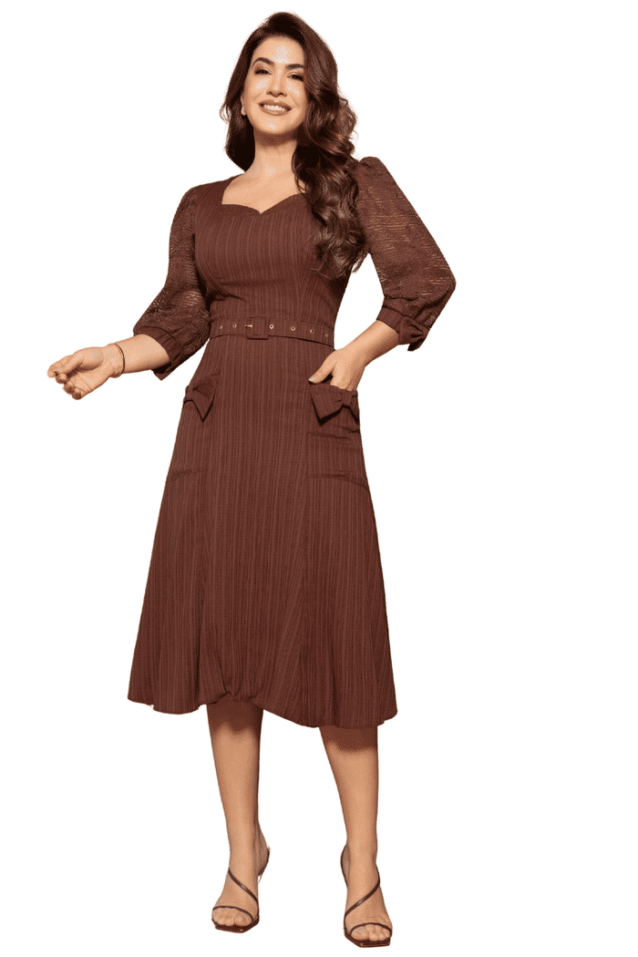 VESTIDO CREPE VIRGINIA COM DETALHES EM RENDA - 14439