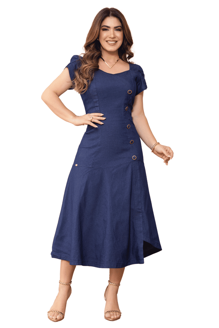VESTIDO JEANS COM RECORTES E BOTOES ENCAPADOS - 13735