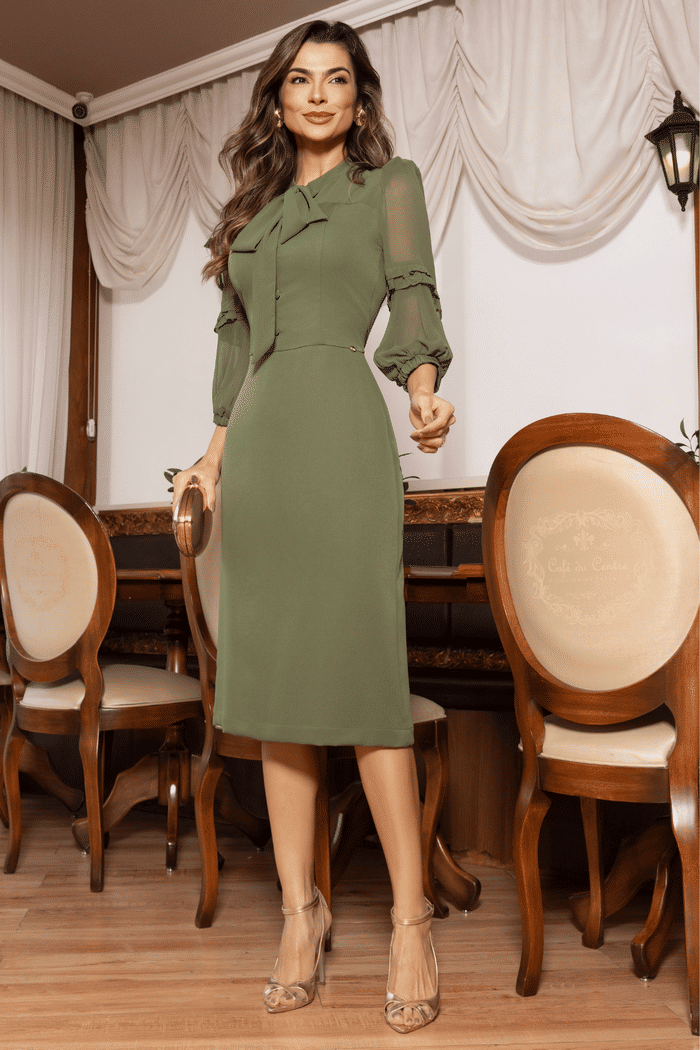 VESTIDO ALFAIATARIA COM DETALHES EM CHIFFON - 14386