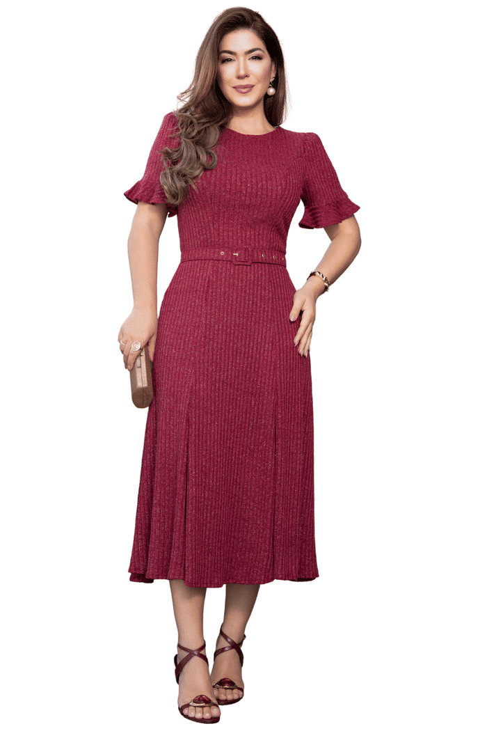 VESTIDO MALHA COTELE COM LUREX E CINTO ENCAPADO - 14284