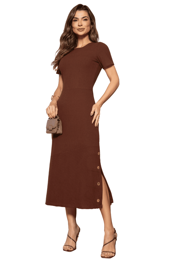 VESTIDO MID RIBANA TOUCH COM ASSIMETRIA E BOTOES - 14528