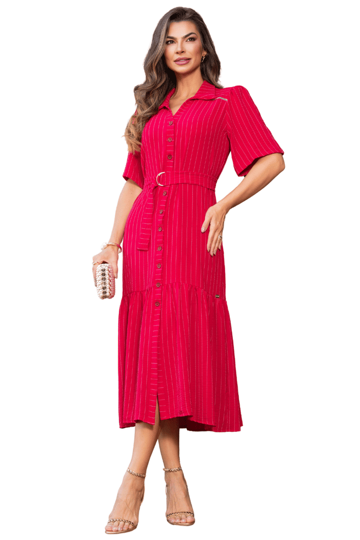 VESTIDO CREPE TEXTURIZADO RISCA DE GIZ COM ENTREMEIOS - 14302