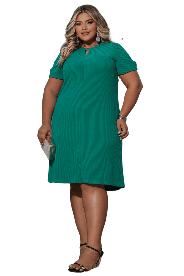 VESTIDO PLUS MALHA SINOLA COM PONTEIRA NO DECOTE - 14348