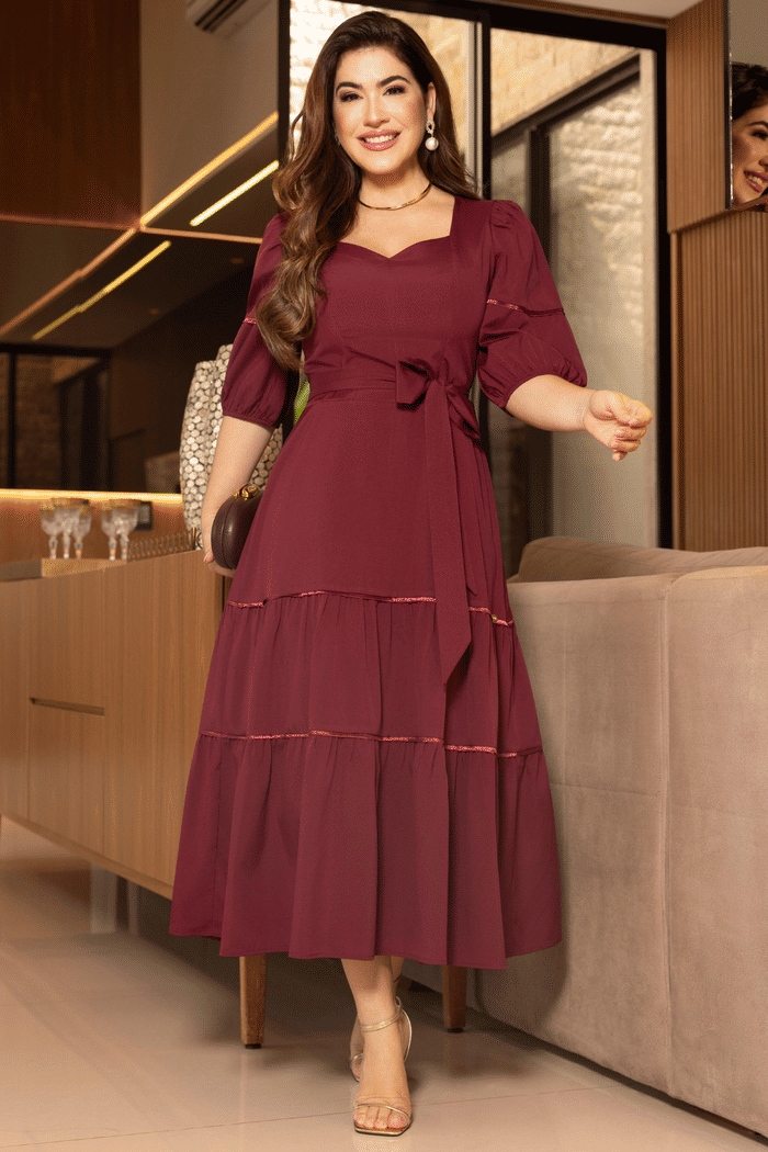 VESTIDO CREPE COM DETALHES EM CETIM - 14570