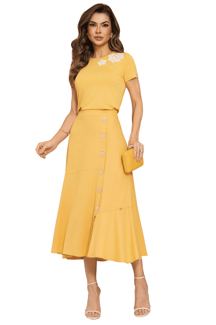 SAIA LINHO COM RECORTES ASSIMETRICOS E BOTOES - 06203