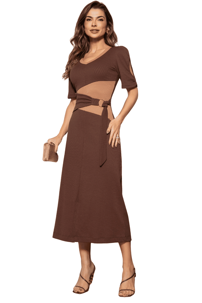 VESTIDO MAX MID RIBANA CANELADA BICOLOR - 14497