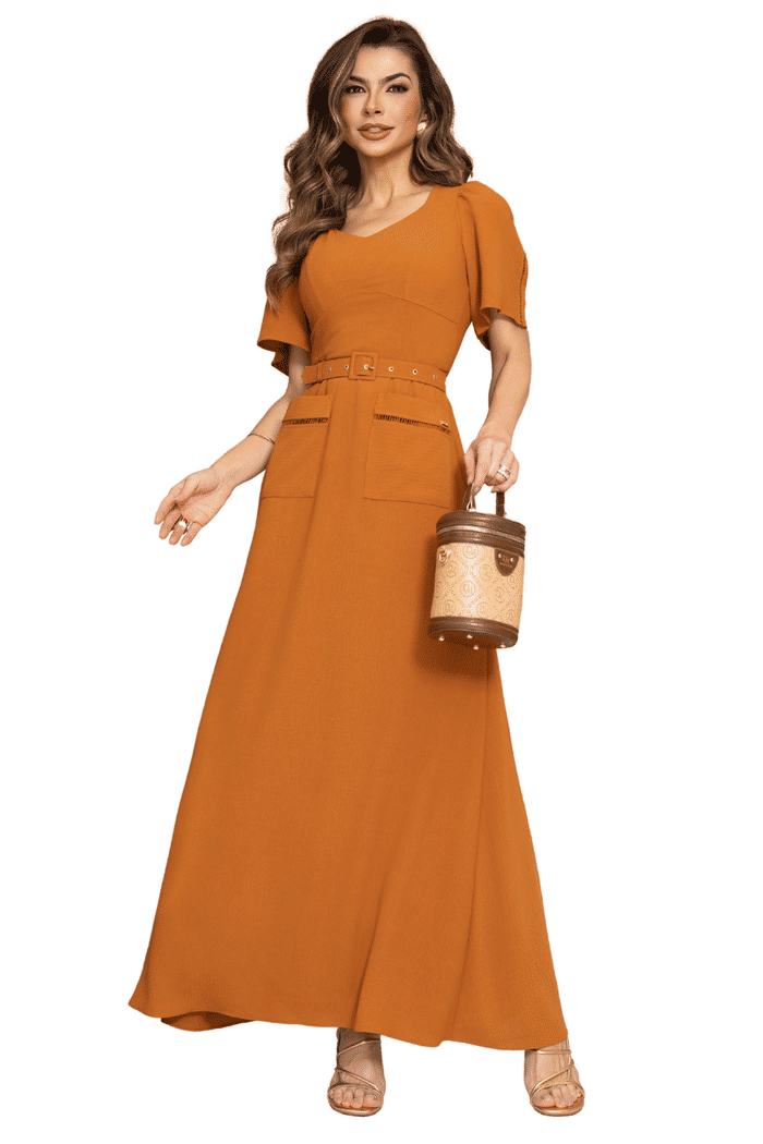 VESTIDO CREPE FLOW TWILL COM ENTREMEIO E BOLSO - 14388