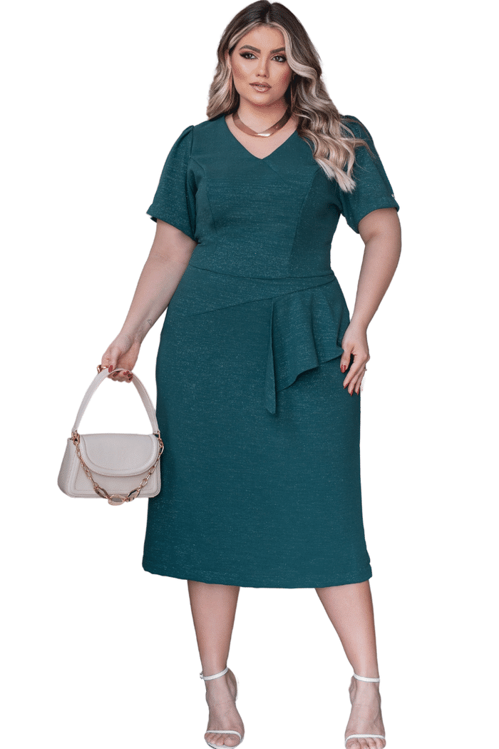 VESTIDO PLUS ALFAIATARIA COM BRILHO COM ASSIMETRIA - 14052