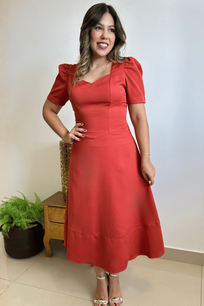 VESTIDO ALFAIATARIA COM RECORTES E MANGAS BUFANTES - 14275