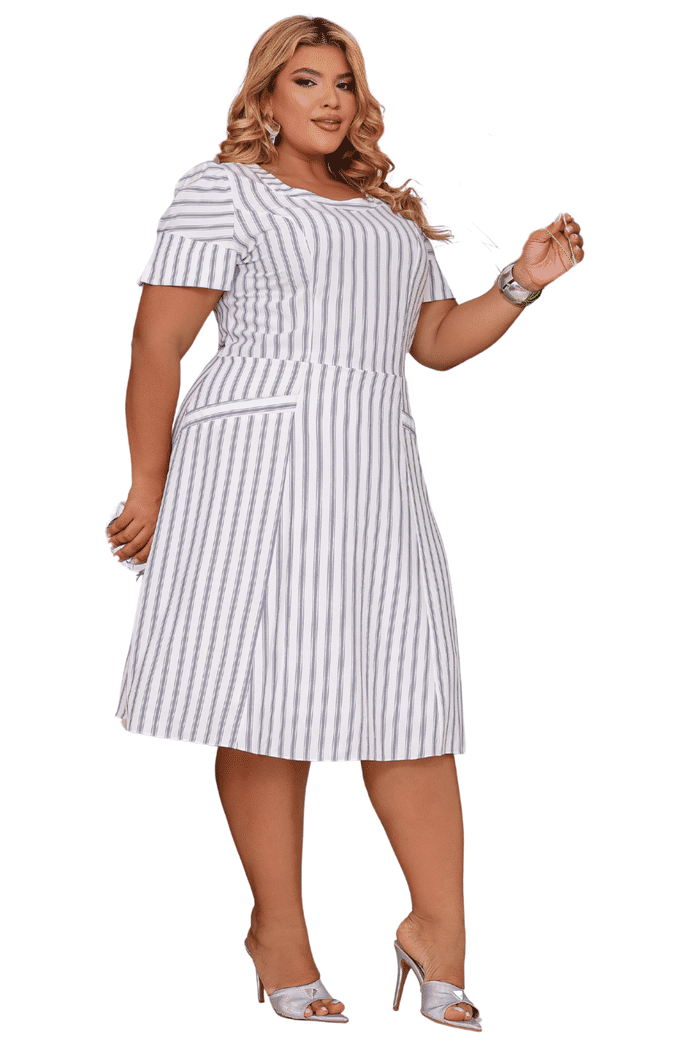 VESTIDO PLUS CREPE LISTRADO - 14550