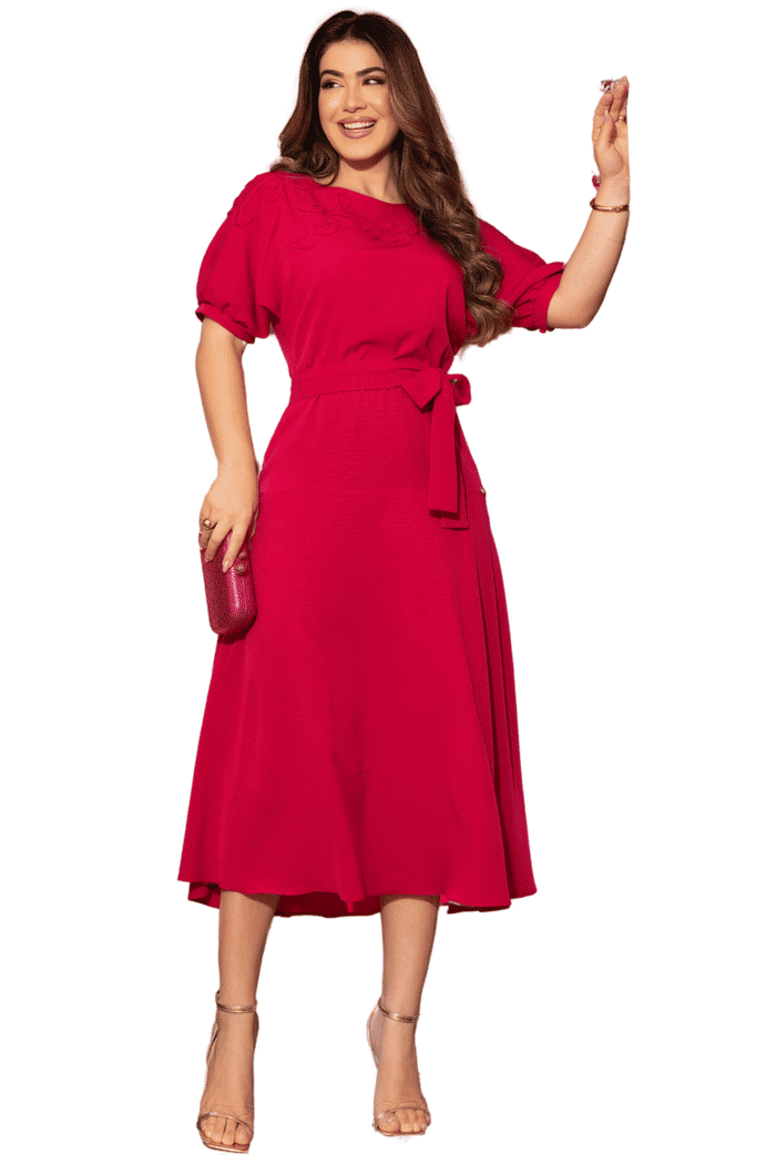 VESTIDO LINEN SPANDEX COM BORDADO - 14147