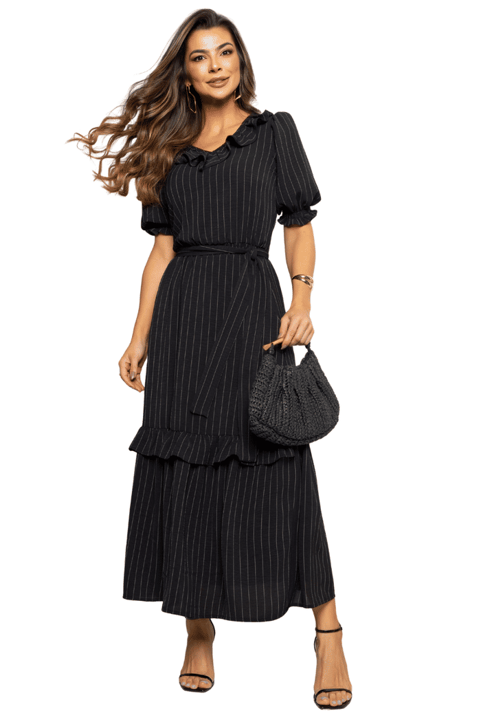 VESTIDO LINEN FLOW RISCA DE GIZ COM BABADOS - 14277