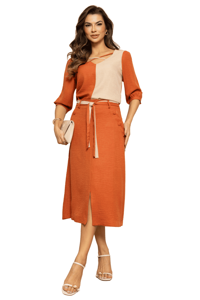 CONJUNTO CREPE TEXTURIZADO COM BLUSA BICOLOR - 04620