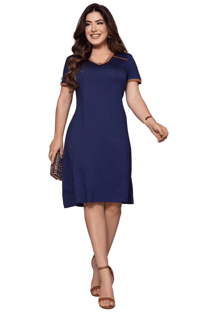 VESTIDO VISCO GOLA V COM VIVO - 14261