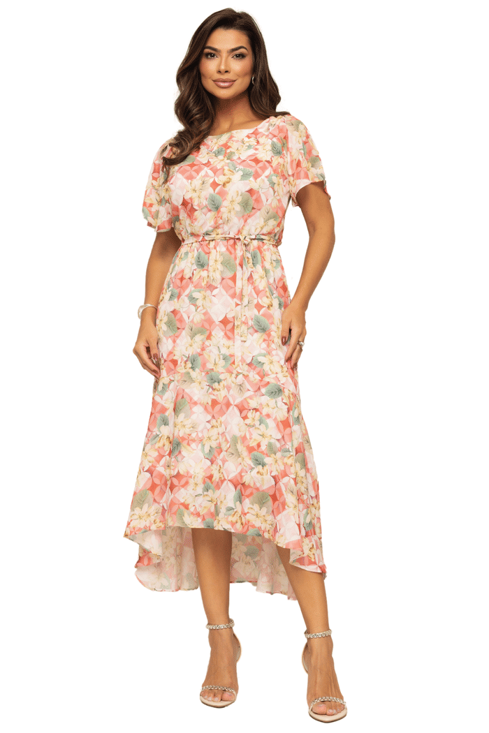 VESTIDO CREPE ESTAMPADO COM FAIXA - 14209
