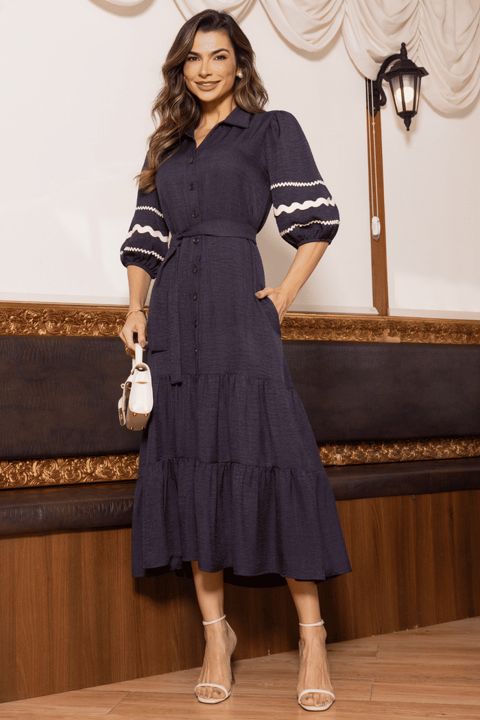 CHAMISE CREPE TEXTURIZADO COM SIANINHA NAS MANGAS - 14459