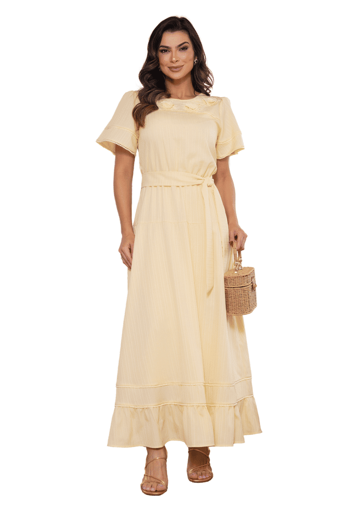 VESTIDO CREPE MARROCOS COM APLICACAO EM GRIPIR - 14057