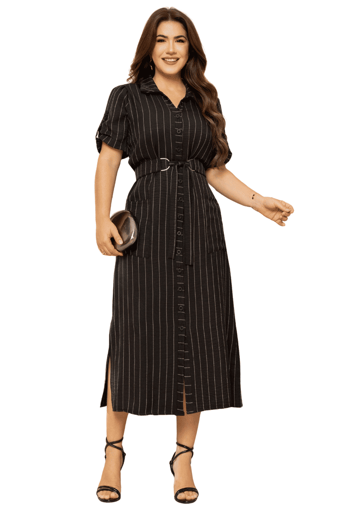 CHAMISE CREPE RISCA DE GIZ COM BOLSO E FAIXA - 14418