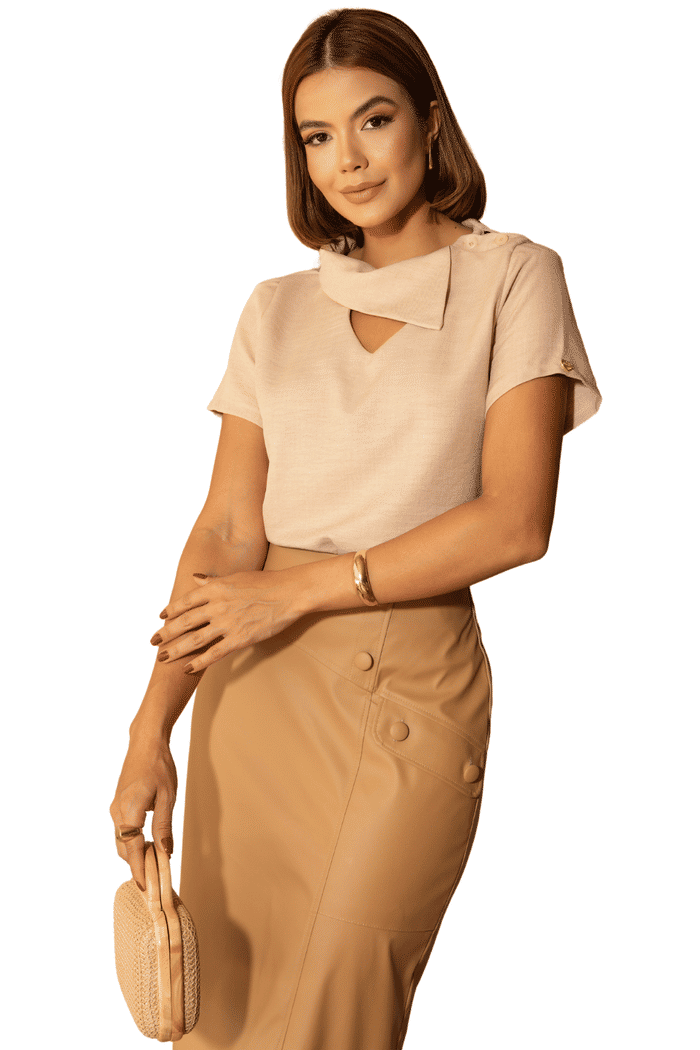 BLUSA CREPE TEXTURIZADO COM ASSIMETRIA NA GOLA - 05749