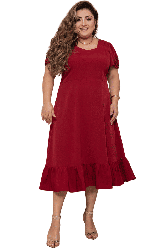 VESTIDO PLUS CREPINHO E GRIPIR NAS MANGAS - 14201