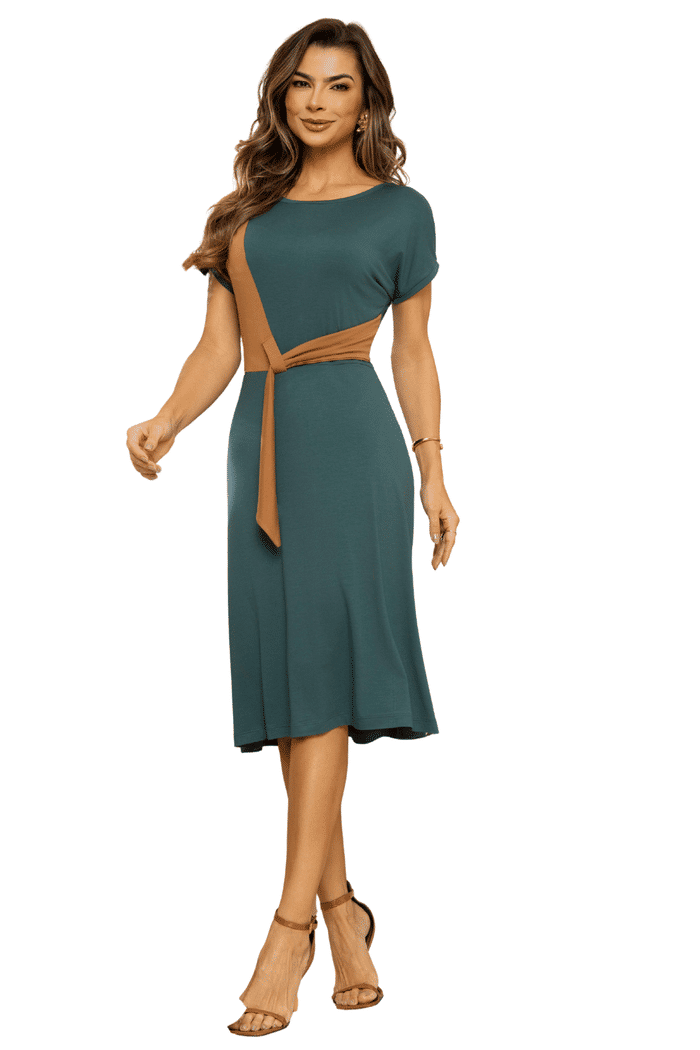 VESTIDO VISCO BICOLOR COM PASSANTE - 14424