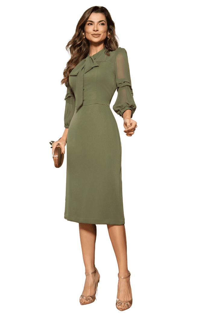 VESTIDO ALFAIATARIA COM DETALHES EM CHIFFON - 14386