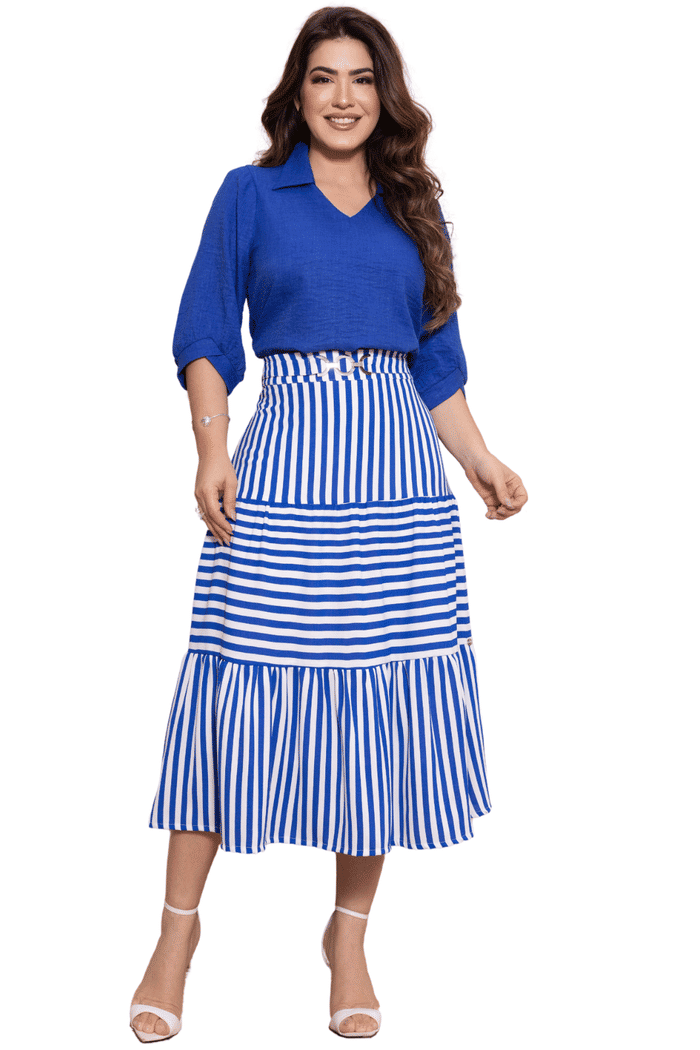 SAIA CREPE TEXTURIZADO LISTRADO COM FIVELA - 06188