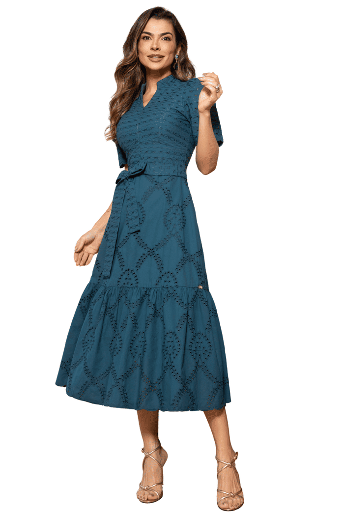 VESTIDO LAISE COMPOSE COM ZIPER FRONTAL E FAIXA - 14531