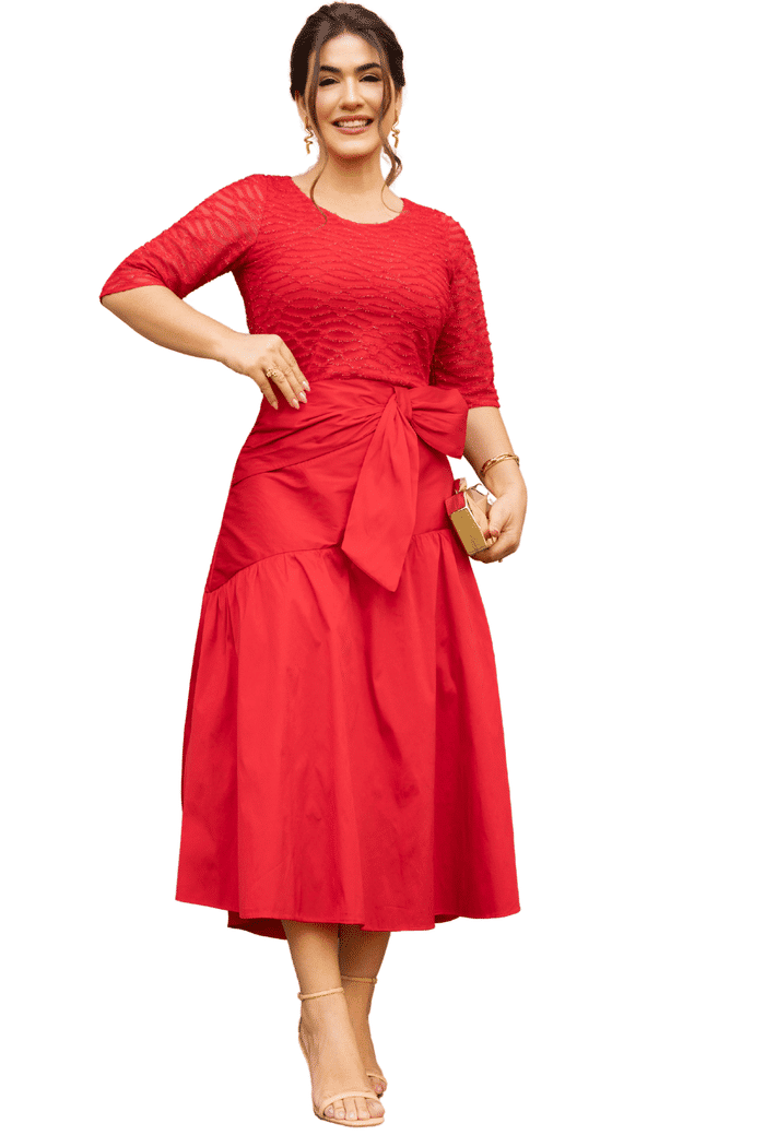 SAIA TAFETA COM RECORTE ASSIMETRICO E LACO NA CINTURA - 06193