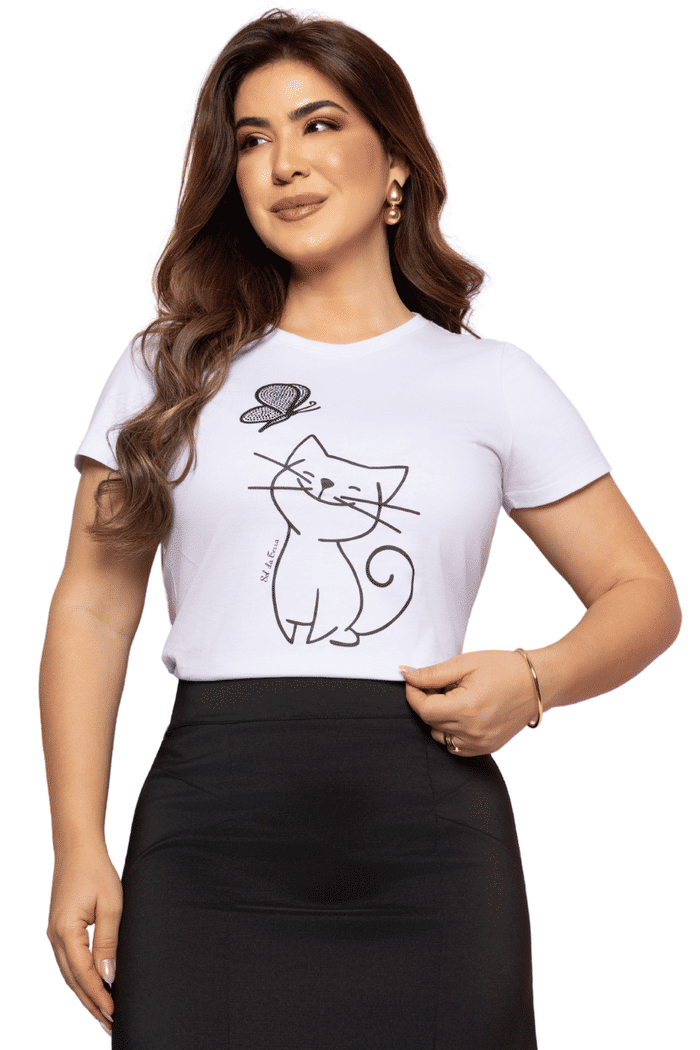 T-SHIRT 100% ALGODAO GATINHO E BORBOLETA - 05765
