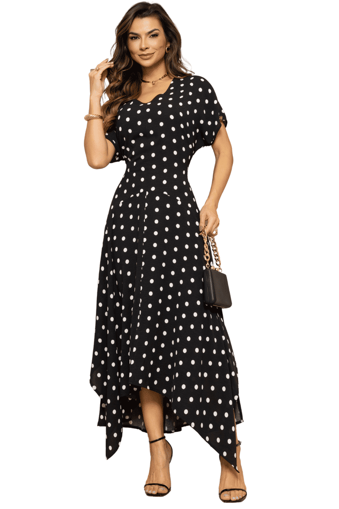 VESTIDO CREPE TEXTURIZADO POA COM DECOTE V - 14317