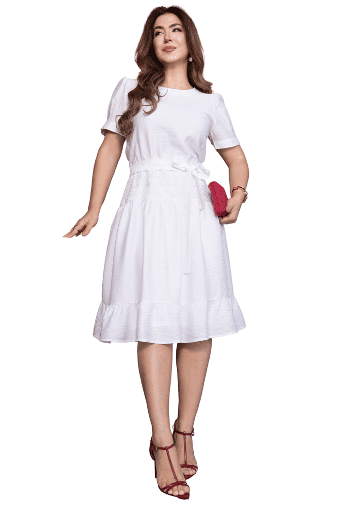 VESTIDO CREPE ESCOCES COM 1/2 FAIXA E LACO - 14265