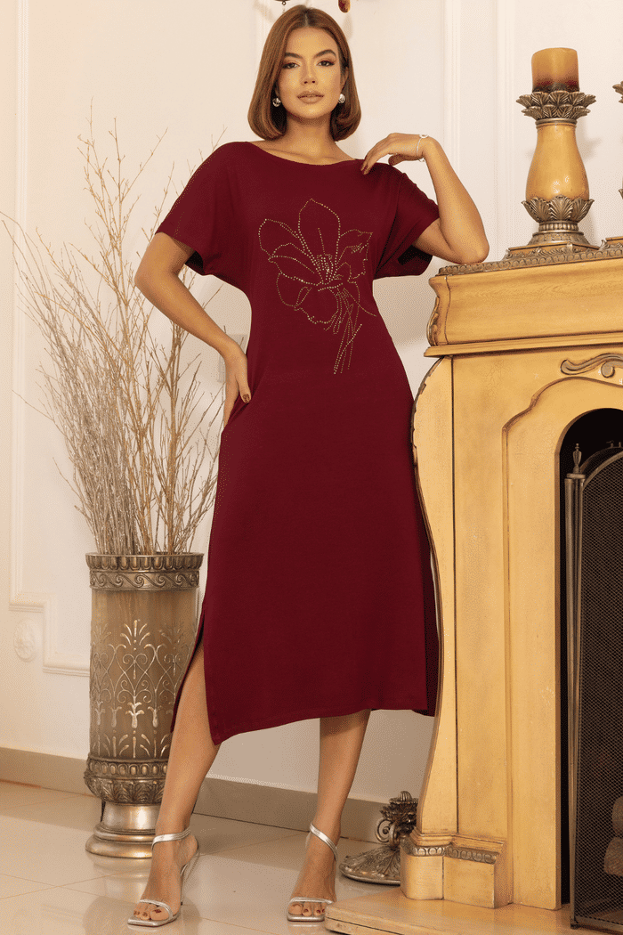 VESTIDO VISCO COM STRASS FLORAL - 14138