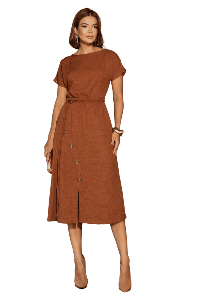 VESTIDO LINEN COM FAIXA TRANCADA - 14221