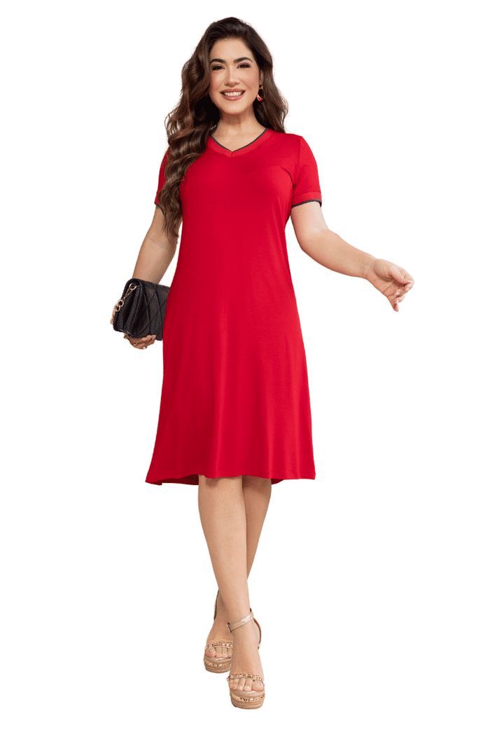 VESTIDO VISCOLYCRA COM GOLA E PUNHO - 14309