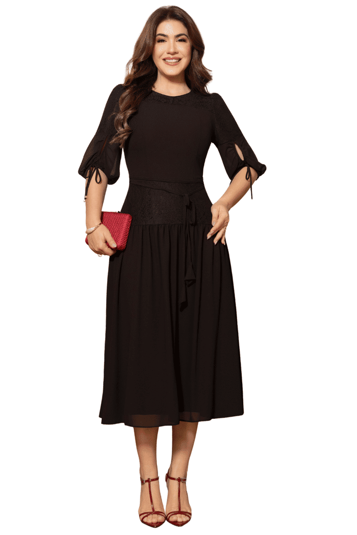 VESTIDO CHIFFON COM DETALHES EM RENDA - 14516