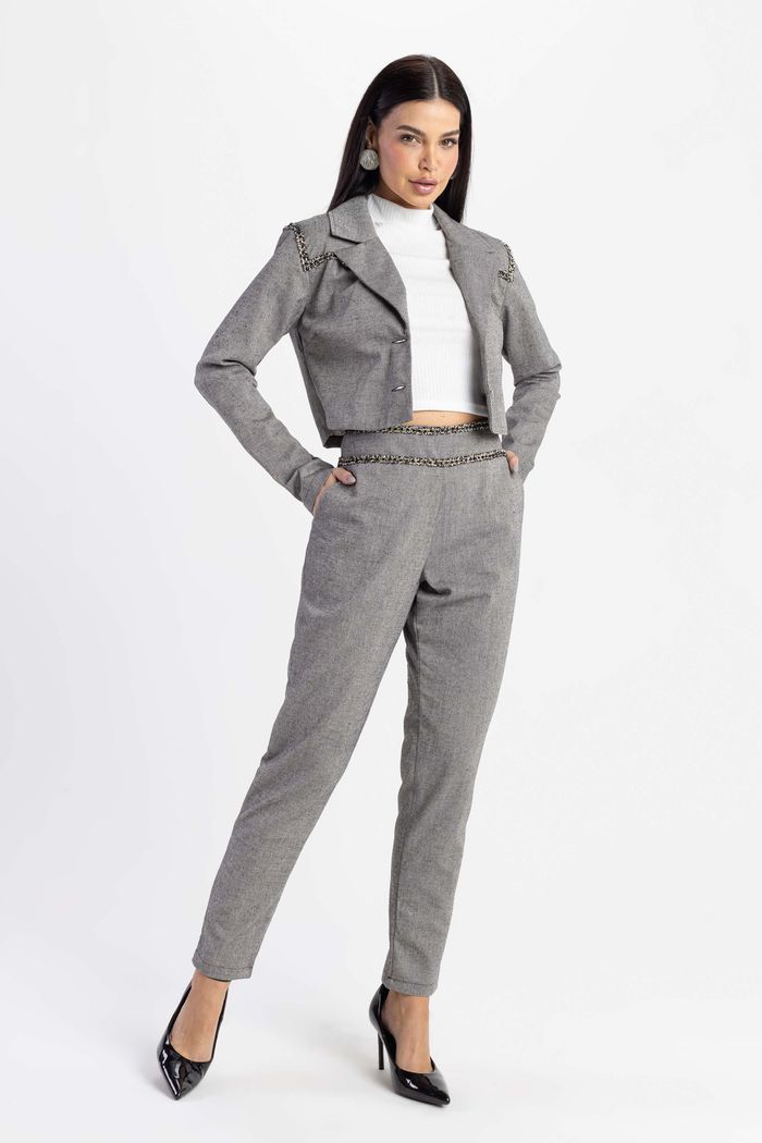 Blazer com Detalhes Em Tweed