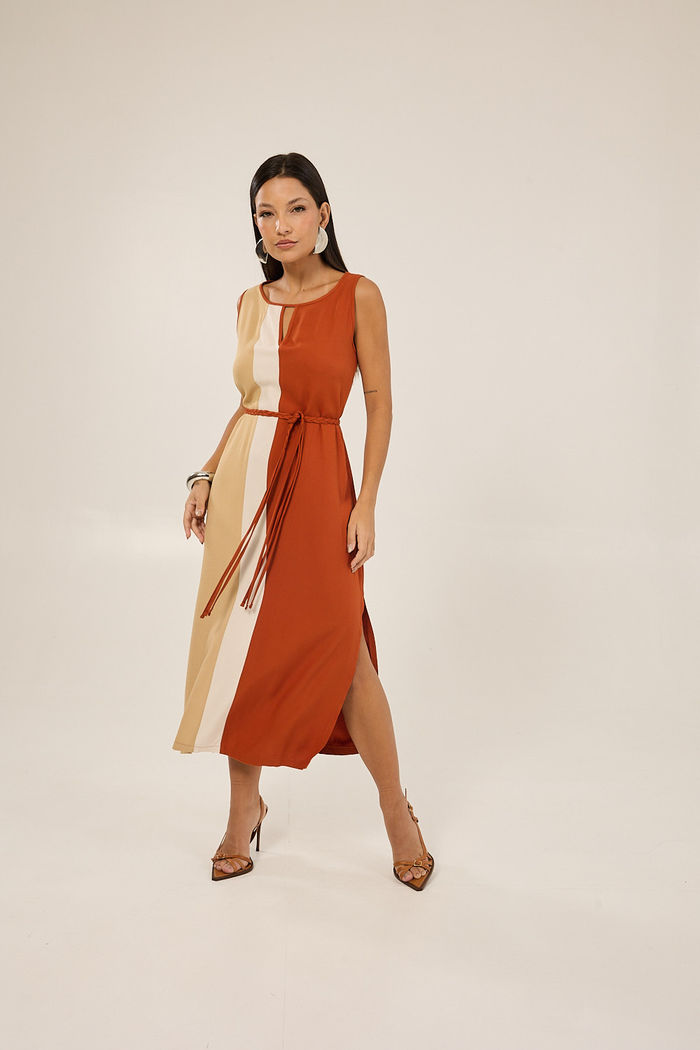 Vestido sem Manga Tricolor