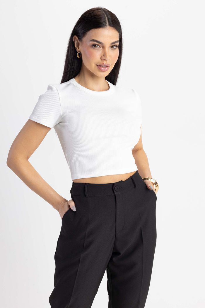 Cropped Manga Curta Canelado