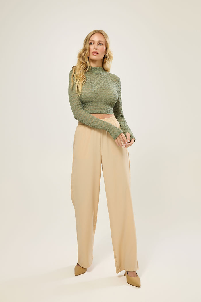 Cropped Gola Alta Em Renda