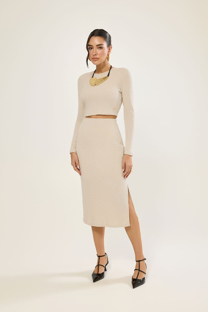 Cropped Manga Longa Tricot