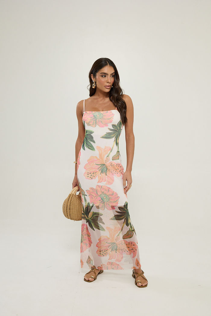 Vestido Alça Em Tule Estampa Exclusiva