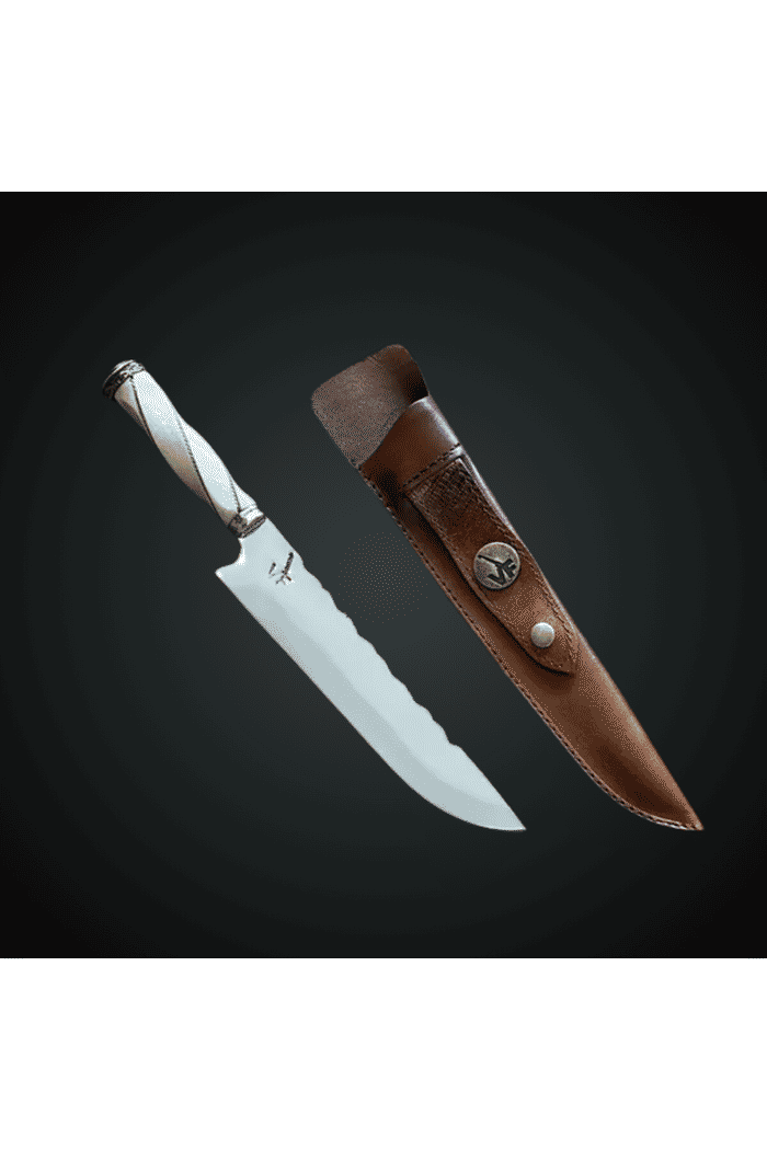 Faca Picanheira Artesanal 9'' VF Cabo Retovado Osso Aço Inox 420 3mm