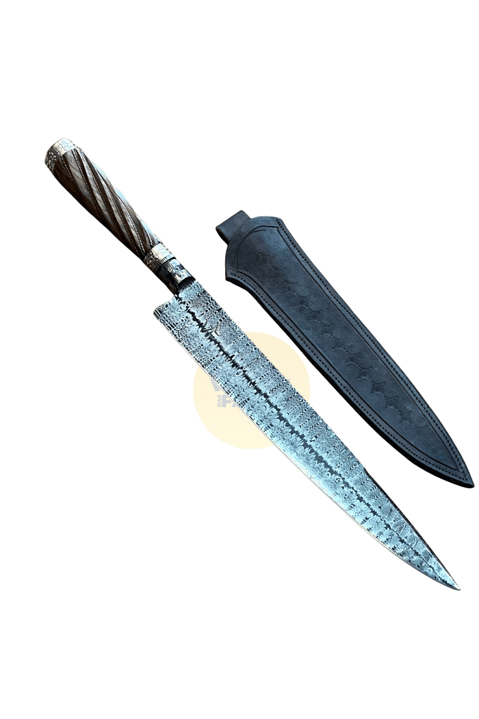Faca Churrasco VF Artesanal 10" Forjada Aço Damasco