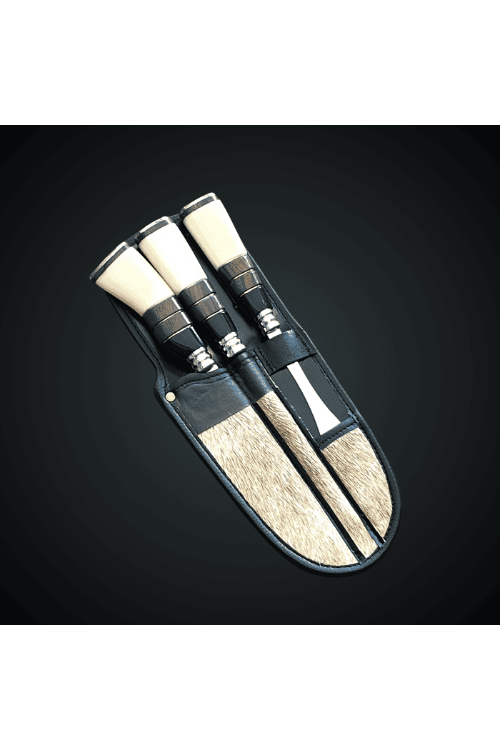 Kit VF Faca, Chaira e Garfo 8" Aço Inox 420 - Cabo Osso, Resina e Madeira