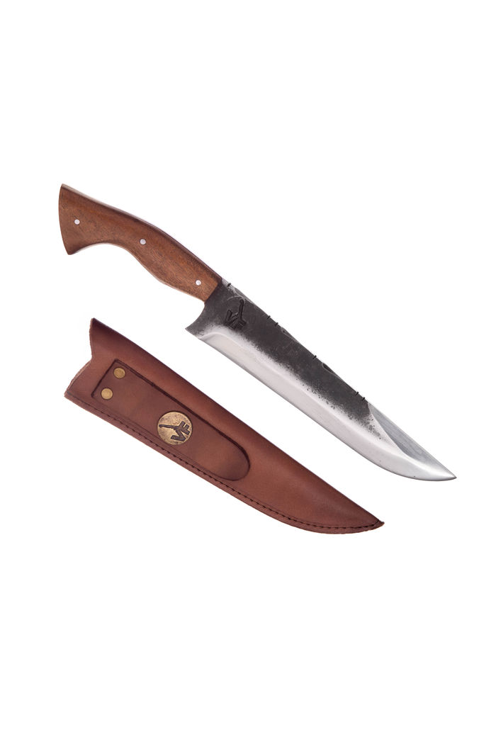 Faca Churrasco Campeira 8" VF Aço Carbono 1070 - Brut Forj - Cabo em Madeira Nobre  Com Estojo Rústico