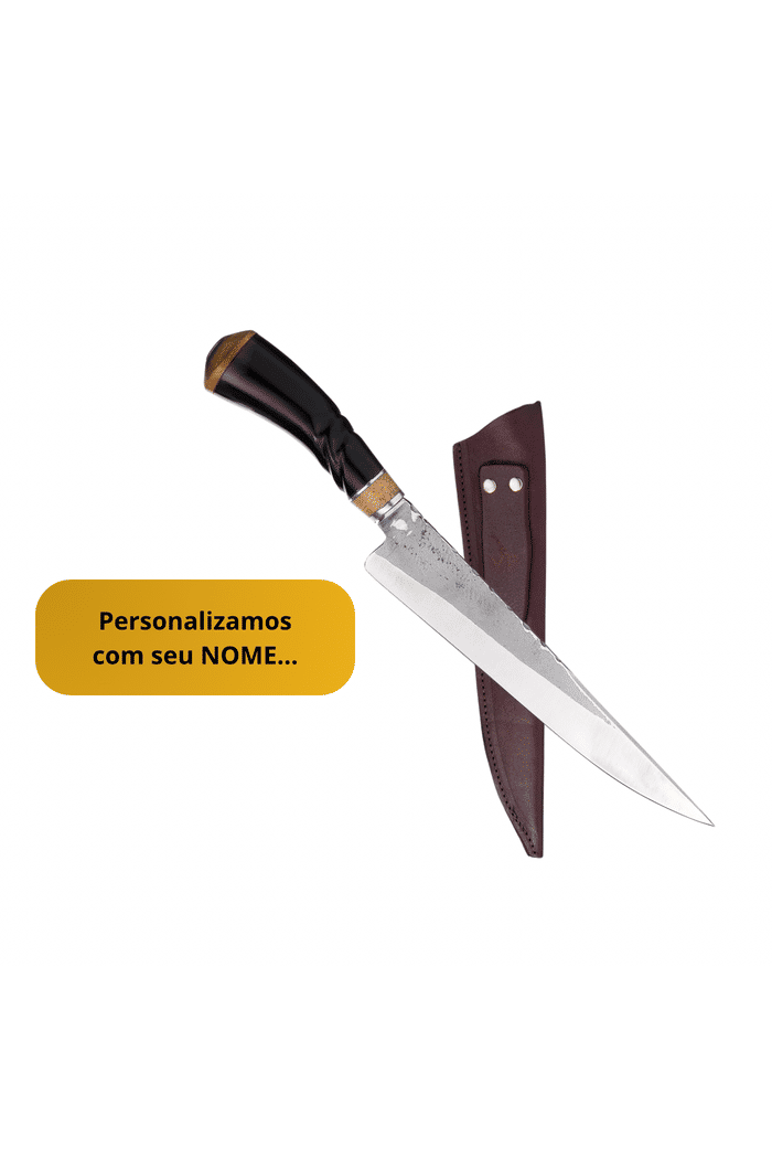 Faca Churrasco Artesanal 9” Cabo Chifre Bovino - Aço Carbono