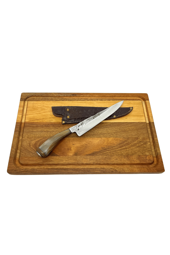 Kit Churrasco Faca Gaúcha 9" Artesanal Aço Carbono com Tábua Retangular
