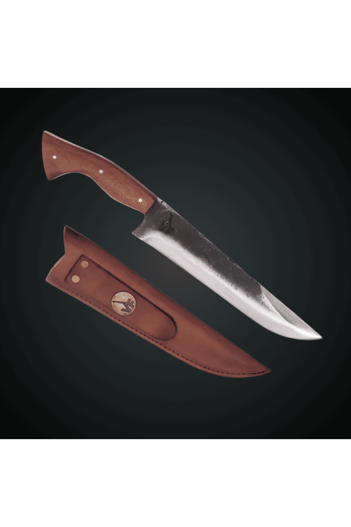 Faca Churrasco Campeira 8" VF Aço Carbono 1070 - Brut Forj - Cabo em Madeira Nobre  Com Estojo Rústico